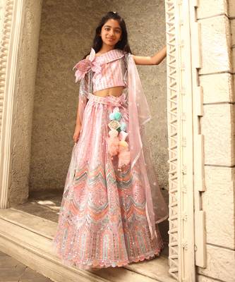 Pink sequence embroidery skirt set 1