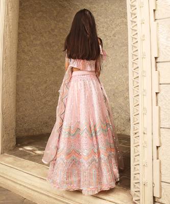 Pink sequence embroidery skirt set 2