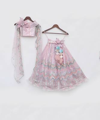 Pink sequence embroidery skirt set 3