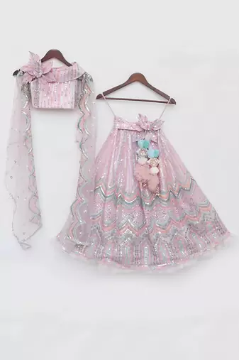 Pink sequence embroidery skirt set