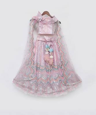 Pink sequence embroidery skirt set 4