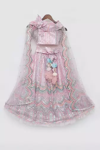 Pink sequence embroidery skirt set