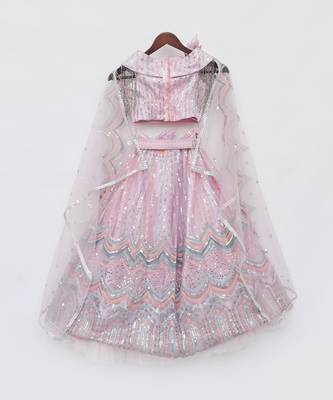 Pink sequence embroidery skirt set 5