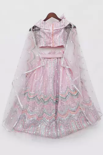 Pink sequence embroidery skirt set