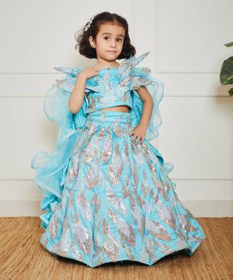 Sky blue embroidery skirt set 1