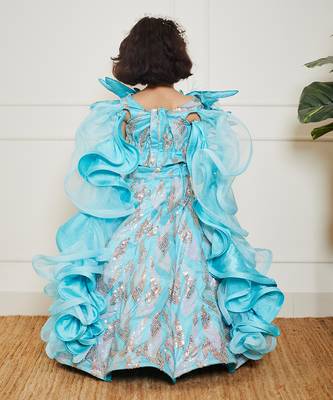 Sky blue embroidery skirt set 2