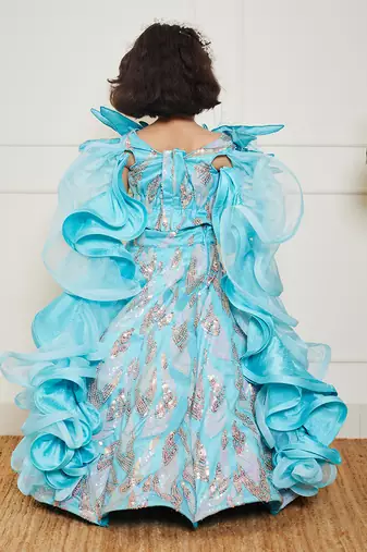Sky blue embroidery skirt set