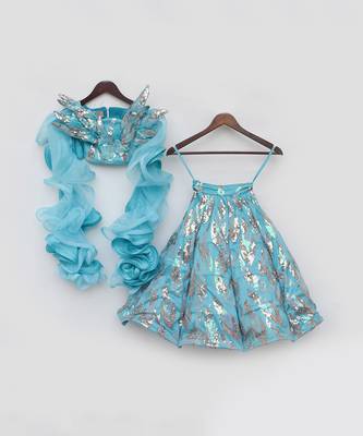 Sky blue embroidery skirt set 3