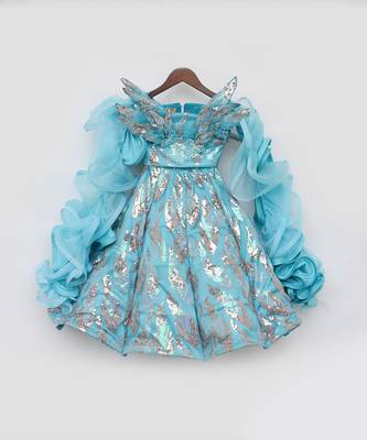 Sky blue embroidery skirt set 4