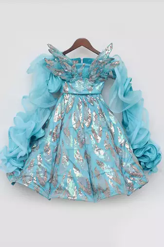 Sky blue embroidery skirt set