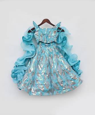 Sky blue embroidery skirt set 5