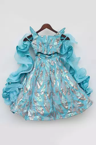 Sky blue embroidery skirt set