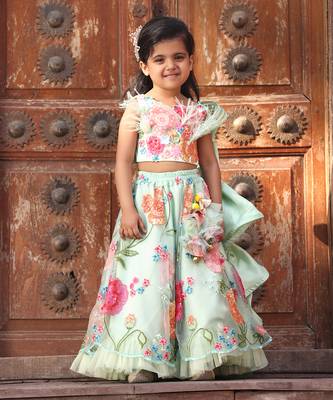 Pista green embroidered skirt set 1