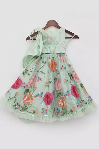 Pista green embroidered skirt set