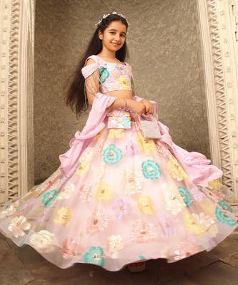 Lilac sequence flower embroidery lehenga set 1