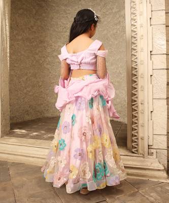 Lilac sequence flower embroidery lehenga set 2