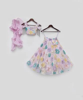 Lilac sequence flower embroidery lehenga set 3