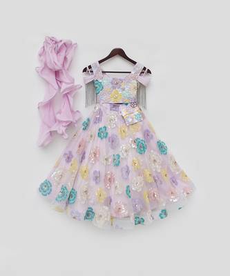 Lilac sequence flower embroidery lehenga set 4