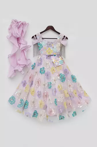 Lilac sequence flower embroidery lehenga set
