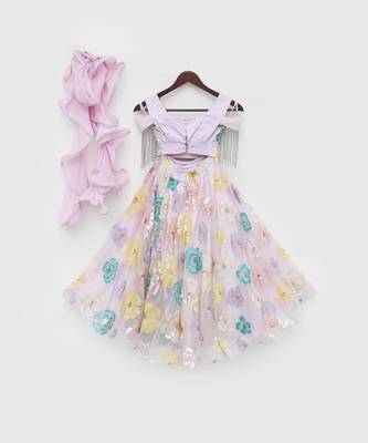 Lilac sequence flower embroidery lehenga set 5