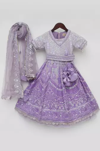 Purple sequence embroidery lehenga set