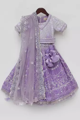 Purple sequence embroidery lehenga set