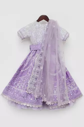 Purple sequence embroidery lehenga set