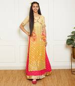 Yellow bandhaj kurti with crinkle skirt