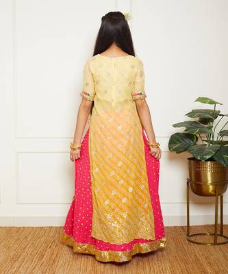 Yellow bandhaj kurti with crinkle skirt 2