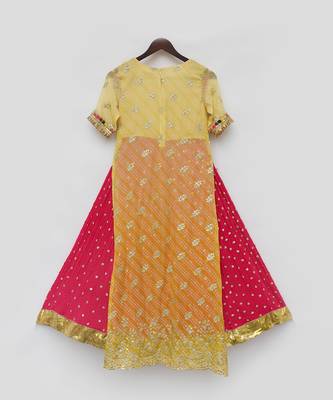Yellow bandhaj kurti with crinkle skirt 4