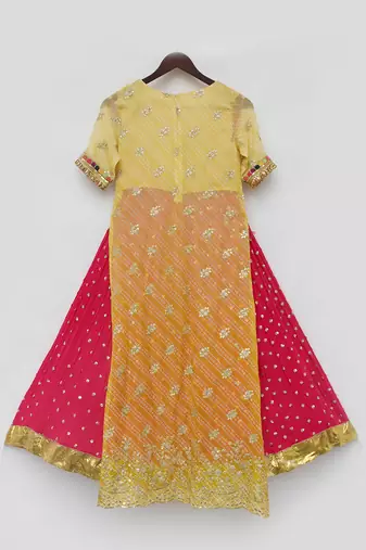 Yellow bandhaj kurti with crinkle skirt
