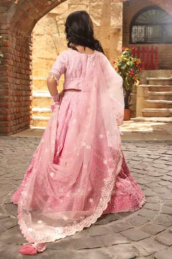 Pink sequence embroidery lehenga set