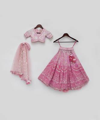 Pink sequence embroidery lehenga set 3