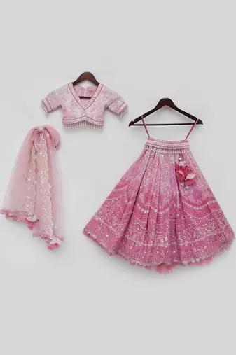Pink sequence embroidery lehenga set
