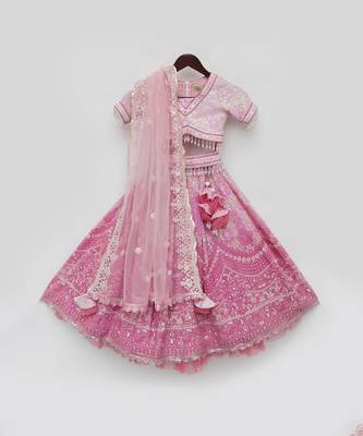 Pink sequence embroidery lehenga set 4