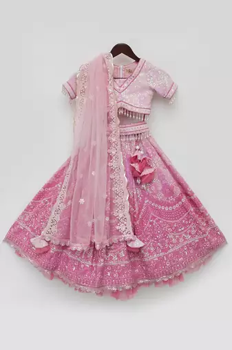 Pink sequence embroidery lehenga set