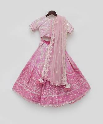 Pink sequence embroidery lehenga set 5
