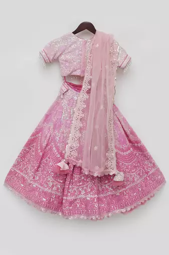 Pink sequence embroidery lehenga set