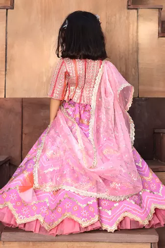 Pink & purple embroidred lehenga set