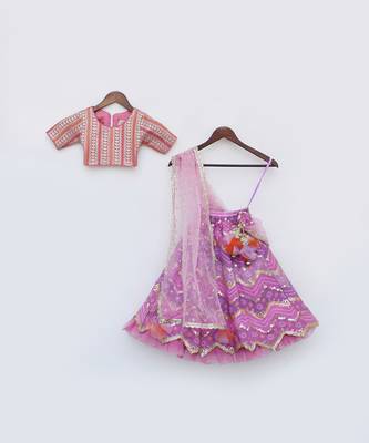 Pink & purple embroidred lehenga set 3