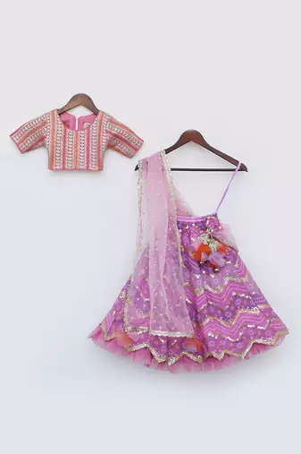 Pink & purple embroidred lehenga set