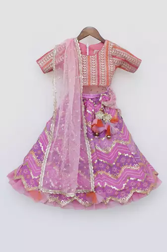 Pink & purple embroidred lehenga set