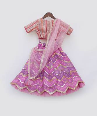 Pink & purple embroidred lehenga set 5