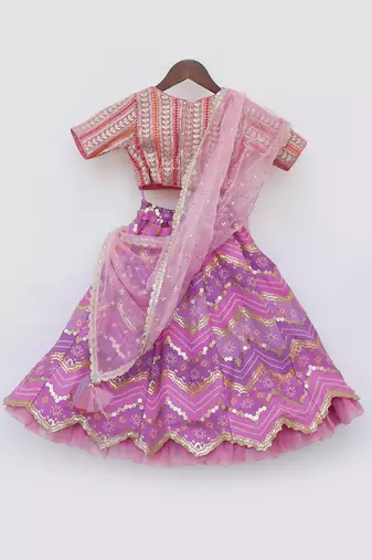 Pink & purple embroidred lehenga set