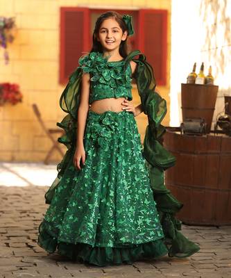 Green butterfly lehenga set 1