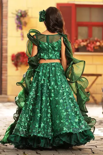 Green butterfly lehenga set