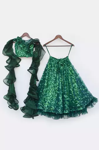 Green butterfly lehenga set