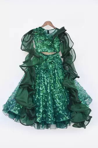 Green butterfly lehenga set