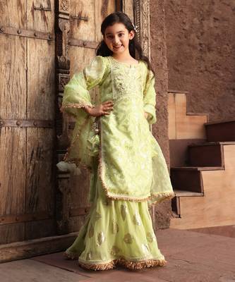 Pista green embroidery sharara set 1