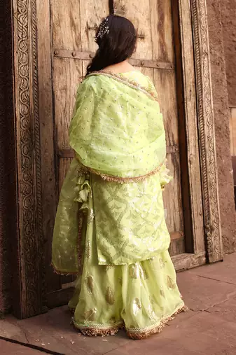 Pista green embroidery sharara set